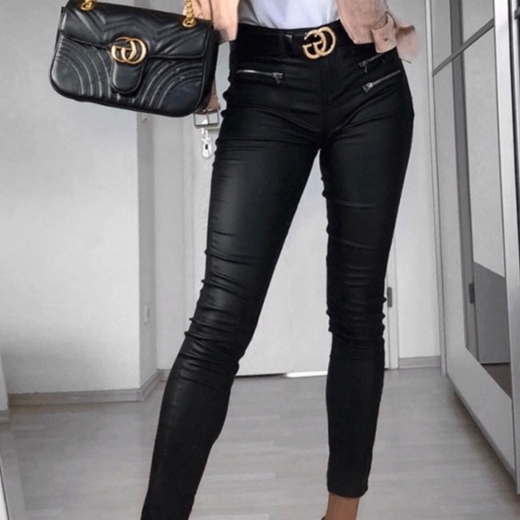 Leather Look 3 Zip Jeans - Picture 3 of 8